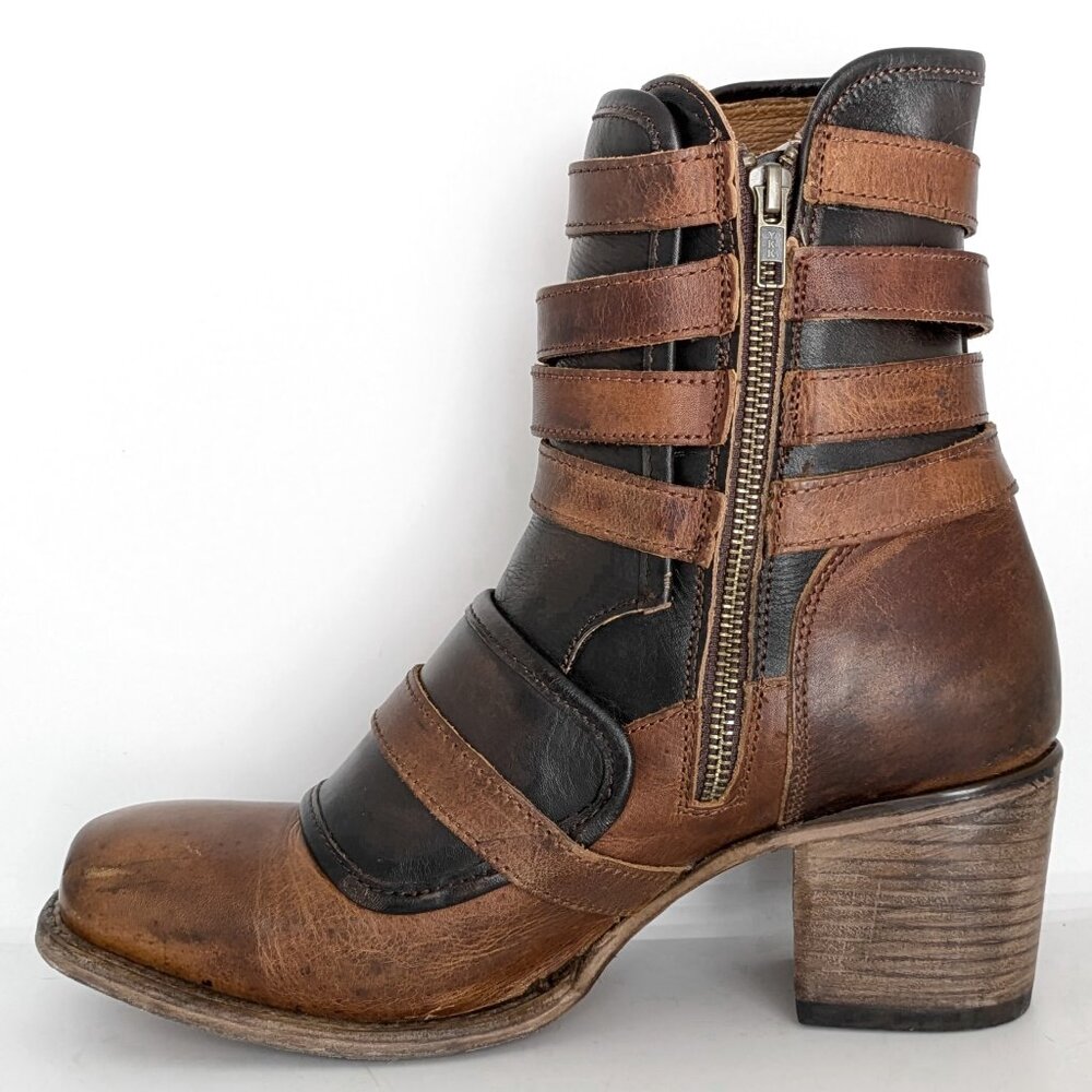 Freebird Darlin Cognac Size 11 Leather Strappy Ankle Boots Square Toe - Picture 2 of 14